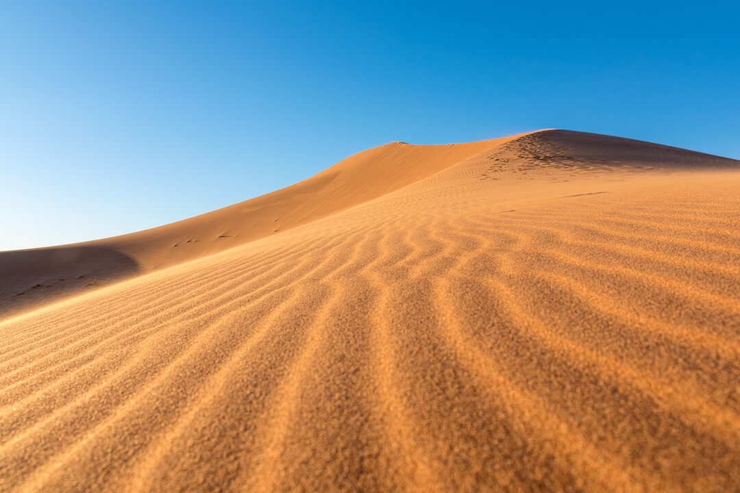 Foto de unas dunas del desierto con un cielo azul encima
